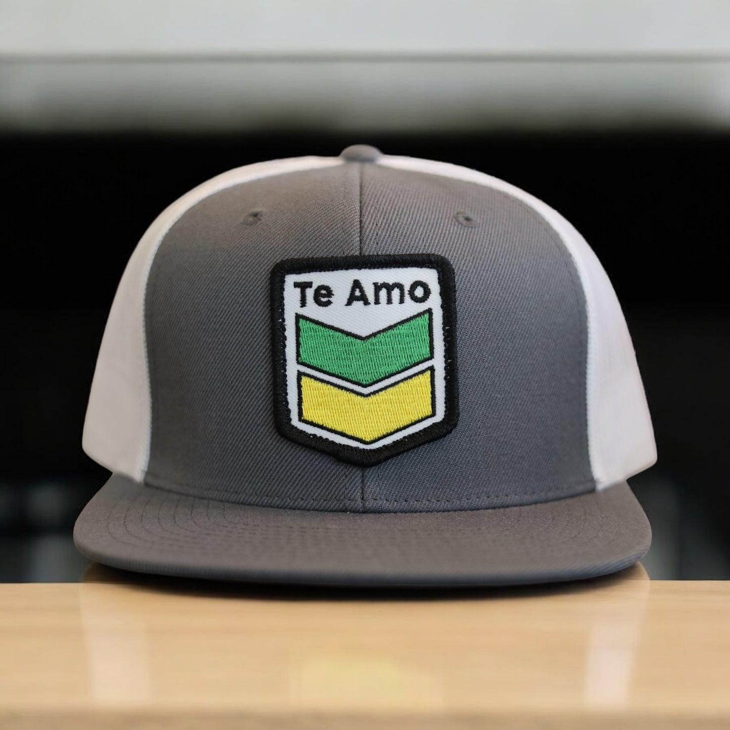 3 Bird Lifestyle Wool Blend Flat Bill Trucker • Grey & White • Te Amo (Jamaica) Patch