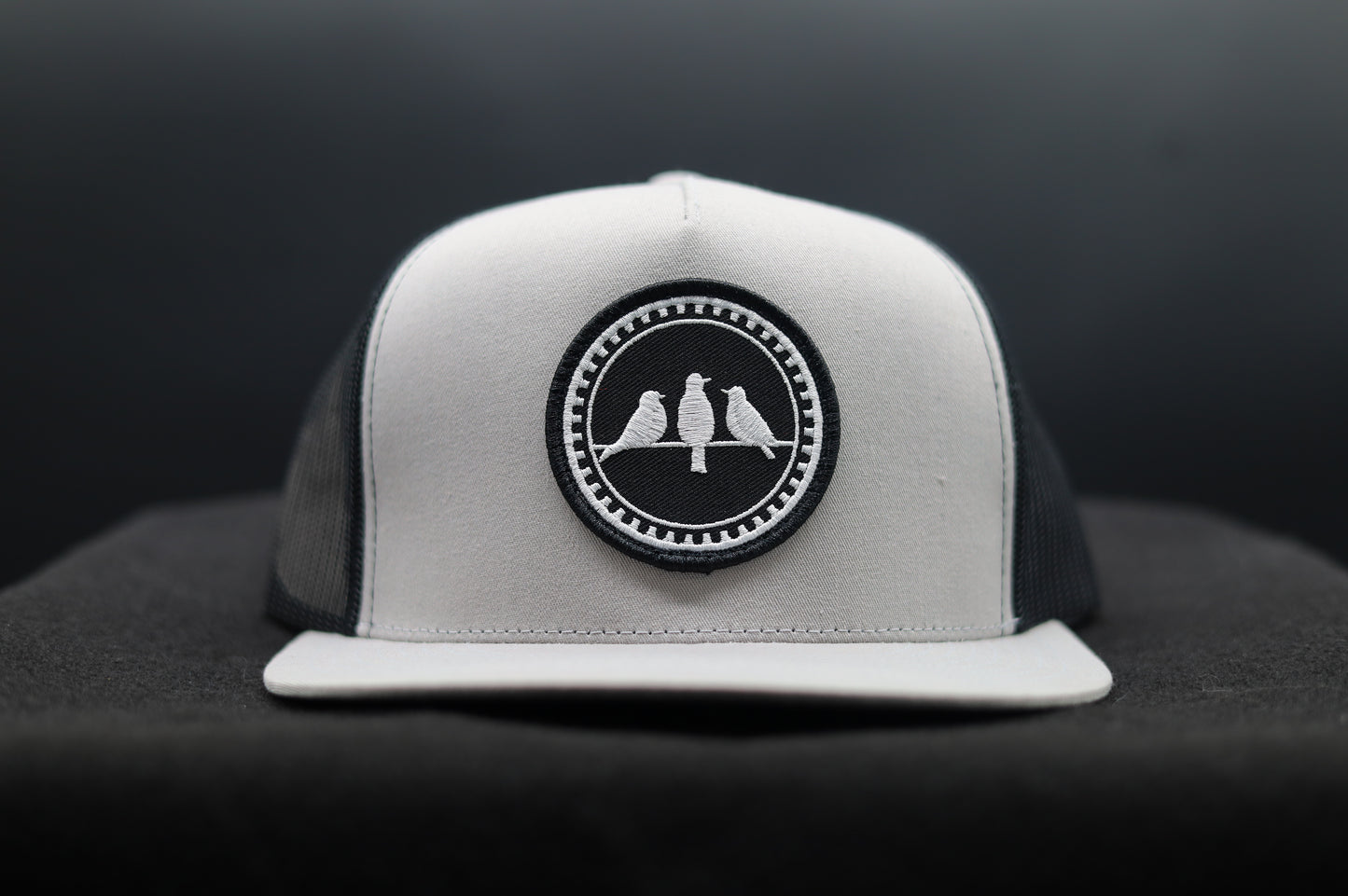 Old School Flat Bill Trucker • Silver & Black • 3 Birds Only Patch