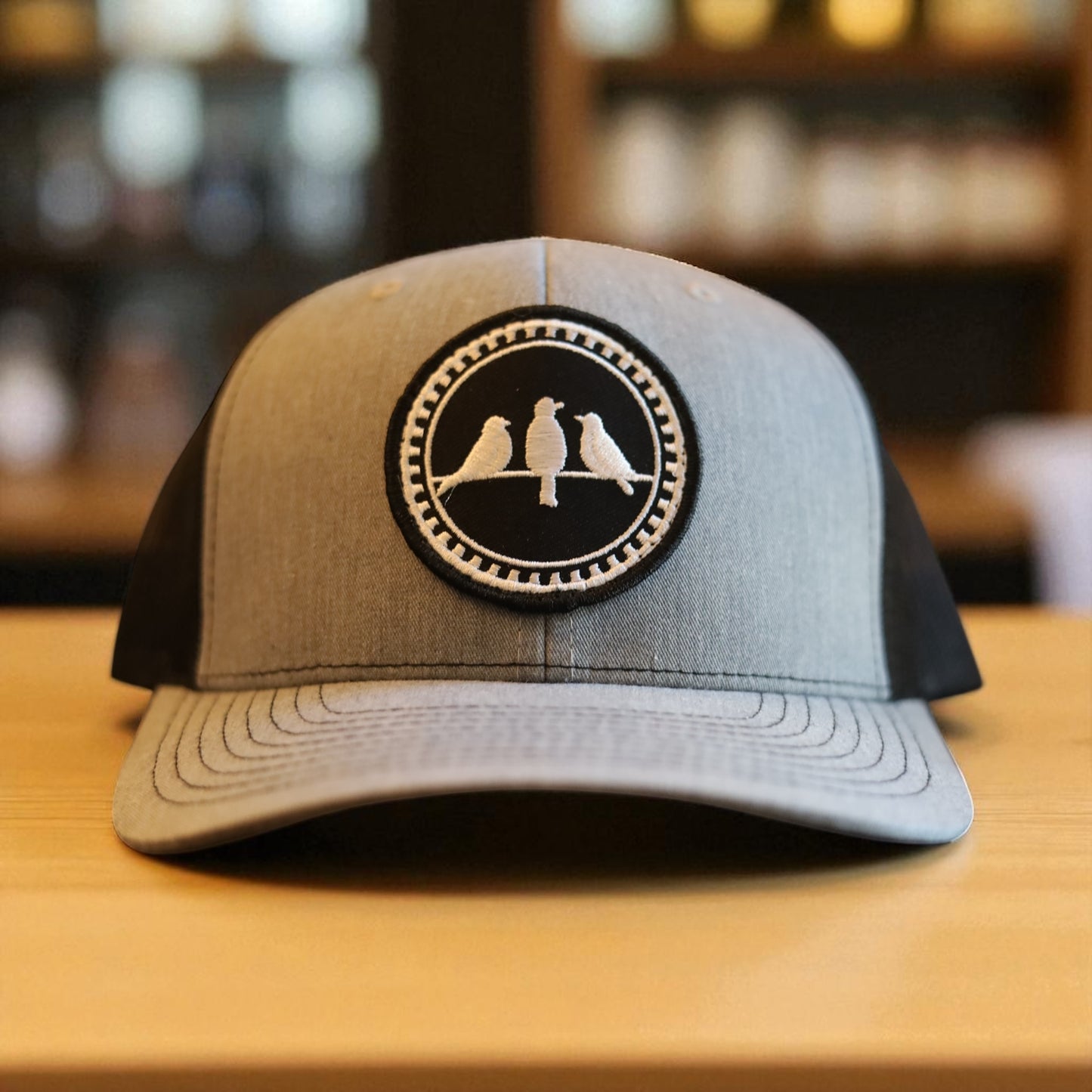 3 Bird Lifestyle Trucker Hat • Grey & Black • Embroidered Patch 3 Bird Only