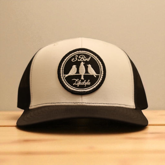 3 Bird Lifestyle Trucker Hat  • Black & White • 3 Bird Lifestyle Patch