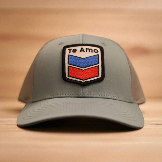 3 Bird Lifestyle Low Profile Trucker Hat • Smoke Blue & Aluminum• Te Amo (Blue and Red) Patch