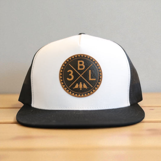 3 Bird Lifestyle Flat Bill Trucker • Black & White• 3BLX Leather Patch