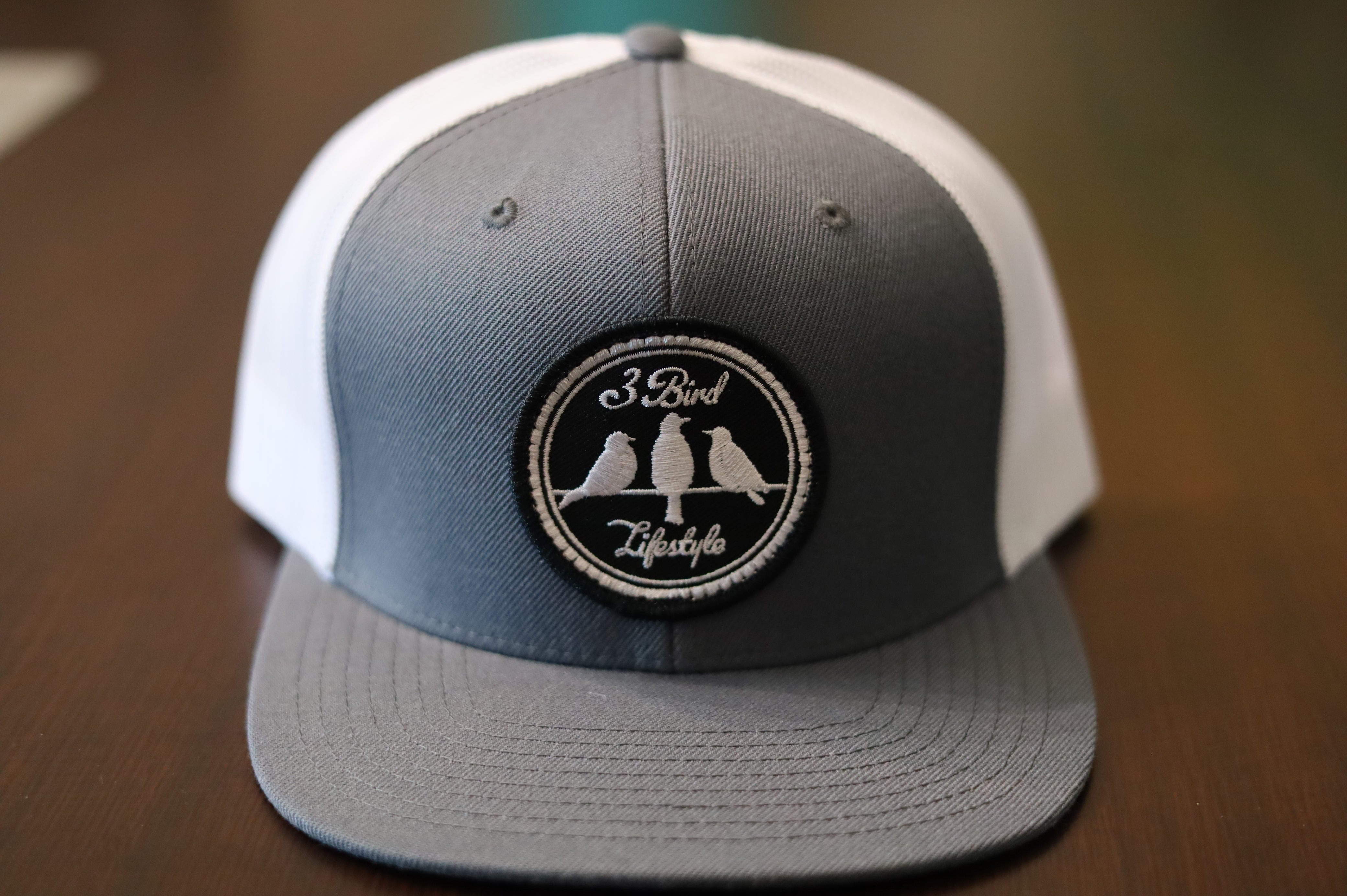 3 Bird Lifestyle Wool Blend Flat Bill Trucker • Grey & White • 3 Bird