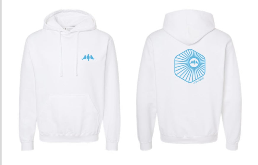 3 Bird Lifestyle • Burst Hoodie• White and Carolina Blue