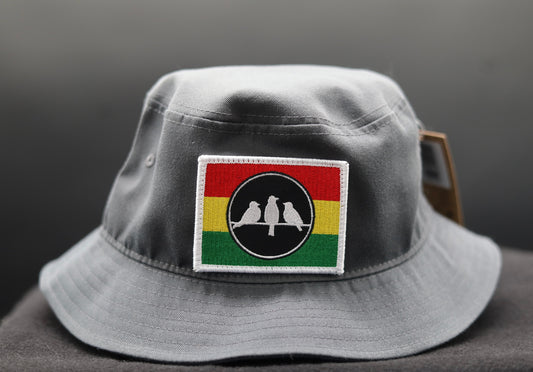 3 Bird Lifestyle Bucket Hat •Charcoal • 3 Bird Rasta Flag Patch