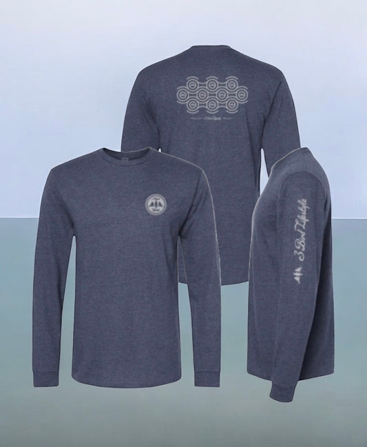 3 Bird Lifestyle Long Sleeve T-Shirt • Perpetual Motion• Heather Denim & Silver