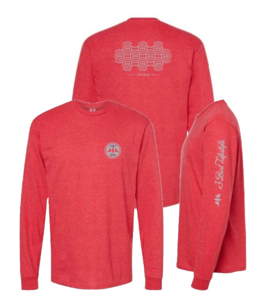 3 Bird Lifestyle Long Sleeve T-Shirt • Perpetual Motion• Heather Red & Silver