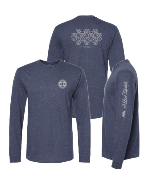 3 Bird Lifestyle Long Sleeve T-Shirt • Perpetual Motion• Heather Denim & Silver