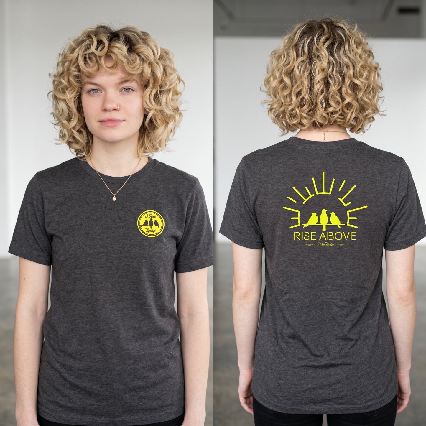 3 Bird Lifestyle T-Shirt • Rise Above • Charcoal & Yellow