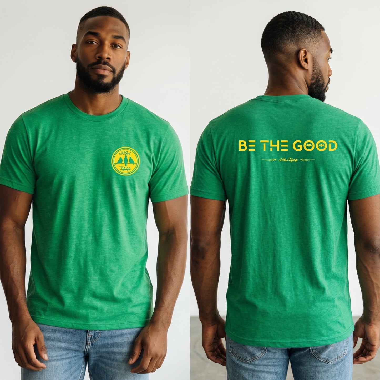 3 Bird Lifestyle T-Shirt • Be The Good • Green & Yellow