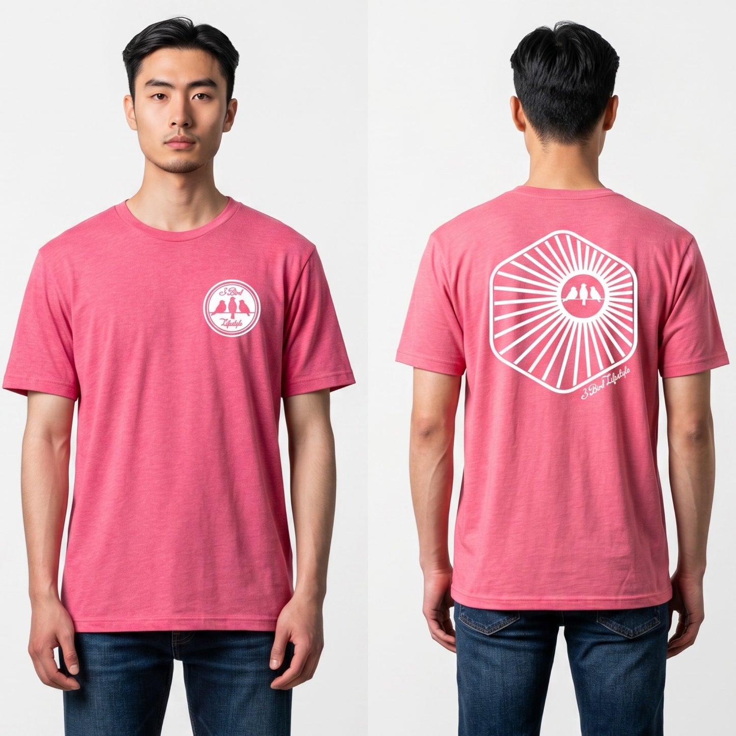 3 Bird Lifestyle T-Shirt • Burst • Pink & White