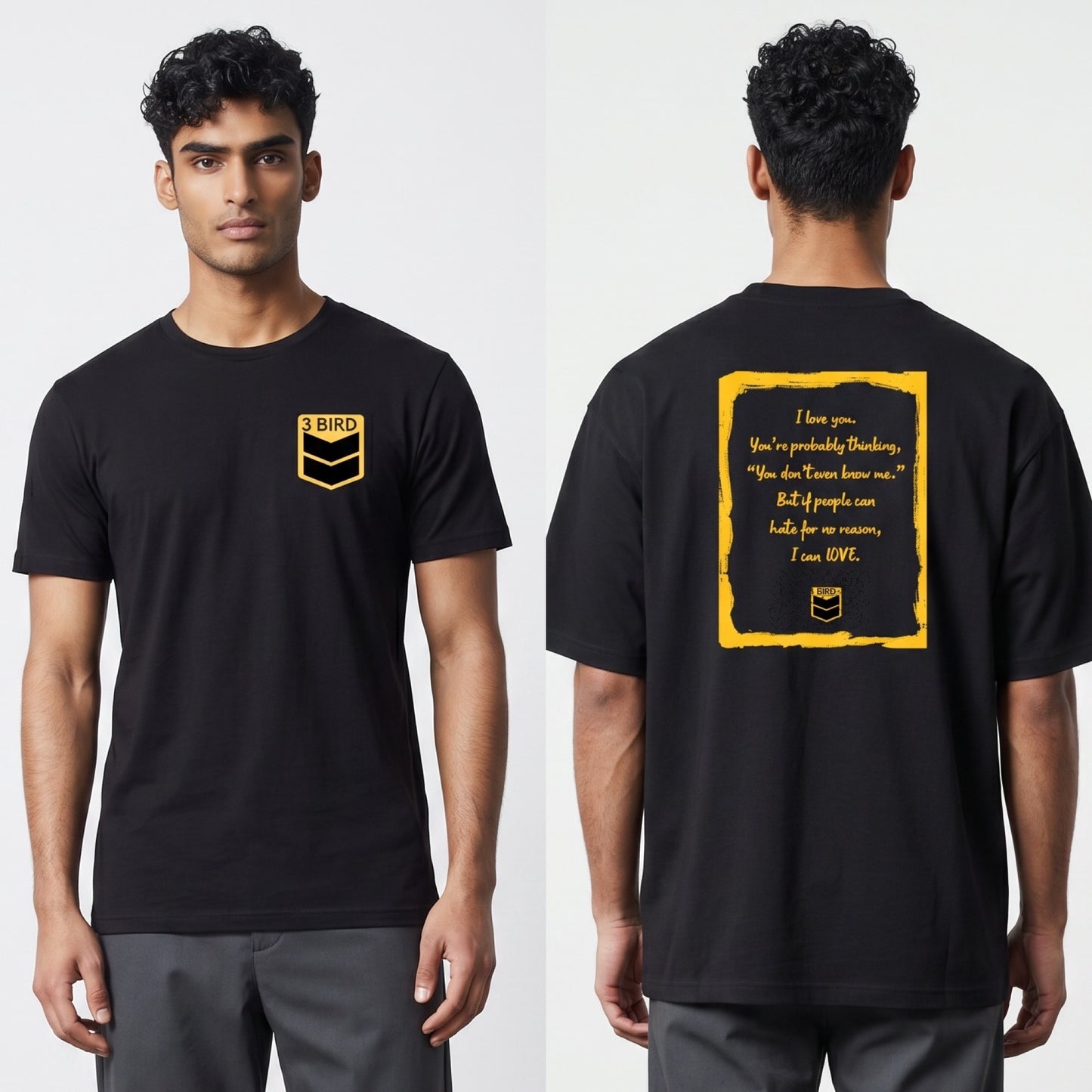 3 Bird Lifestyle T-Shirt • I Love You • Black & Yellow