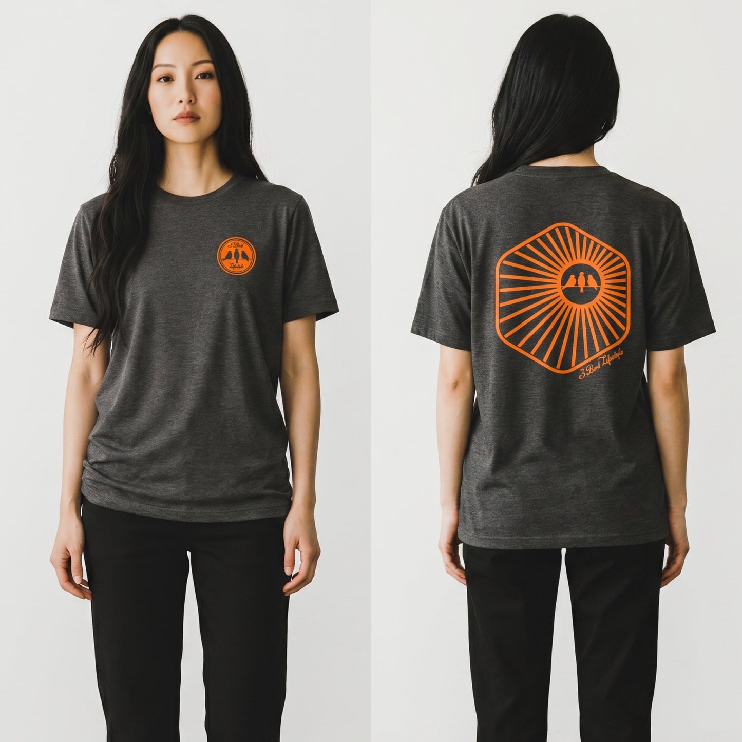 3 Bird Lifestyle T-Shirt • Burst • Charcoal & Orange