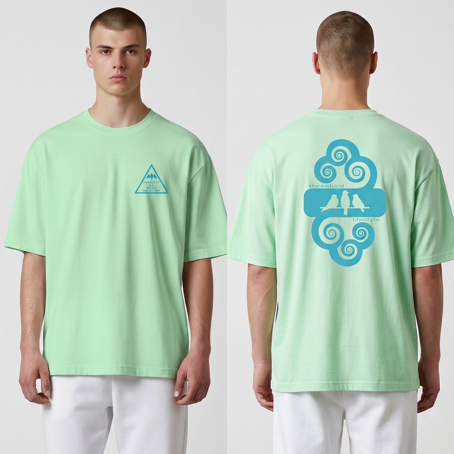 3 Bird Lifestyle T-Shirt • Positivity Is A Force Multiplier • Mint Green & Blue