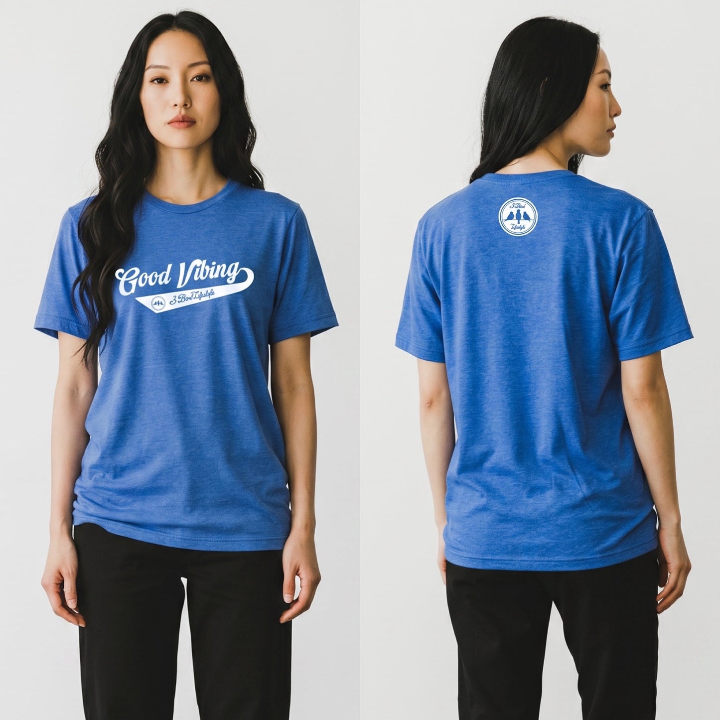 3 Bird Lifestyle T-Shirt • Good Vibing • Blue & White