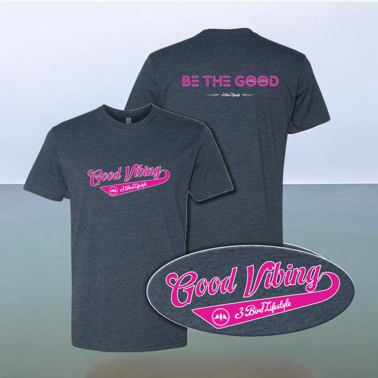 3 Bird Lifestyle T-Shirt • Good Vibing / Be The Good • Navy & Pink