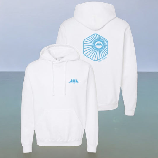 3 Bird Lifestyle Hoodie • Burst Hoodie• White and Carolina Blue