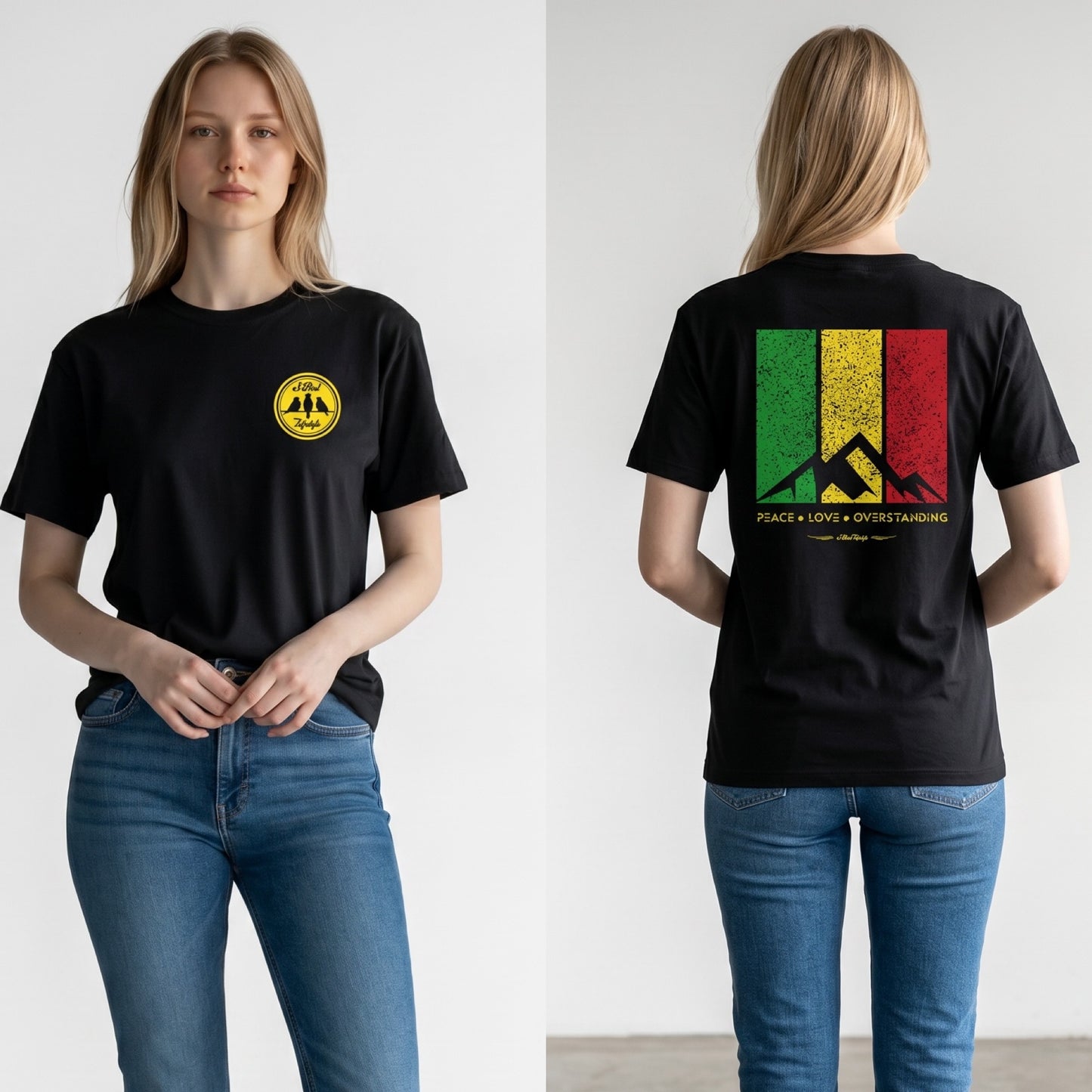 3 Bird Lifestyle T-Shirt • Peace, Love, & Overstanding • Black & Yellow