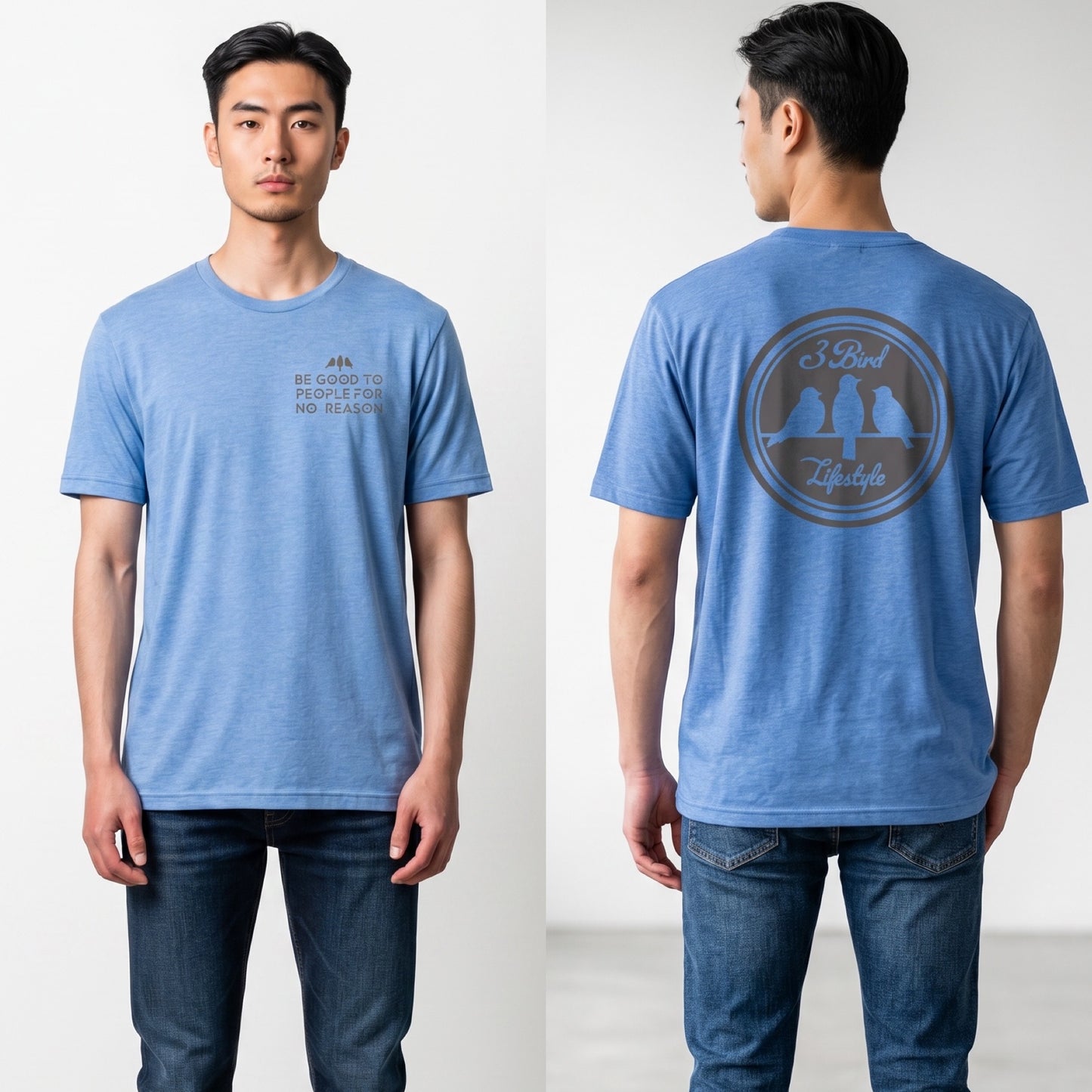 3 Bird Lifestyle T-Shirt • Be Good To People For No Reason • Dark Blue Heather