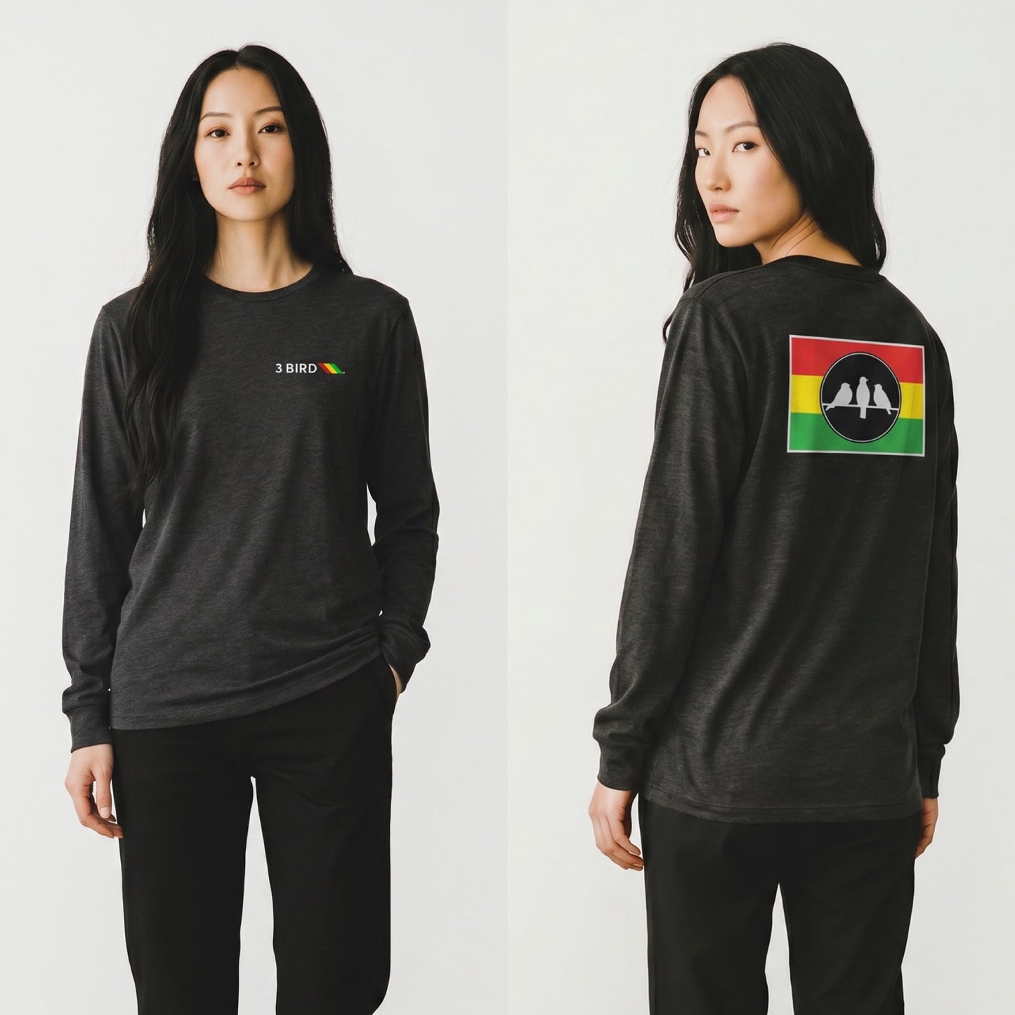 3 Bird Lifestyle Long Sleeve T-Shirt • Rasta Flag • Black and Yellow, Green, Red
