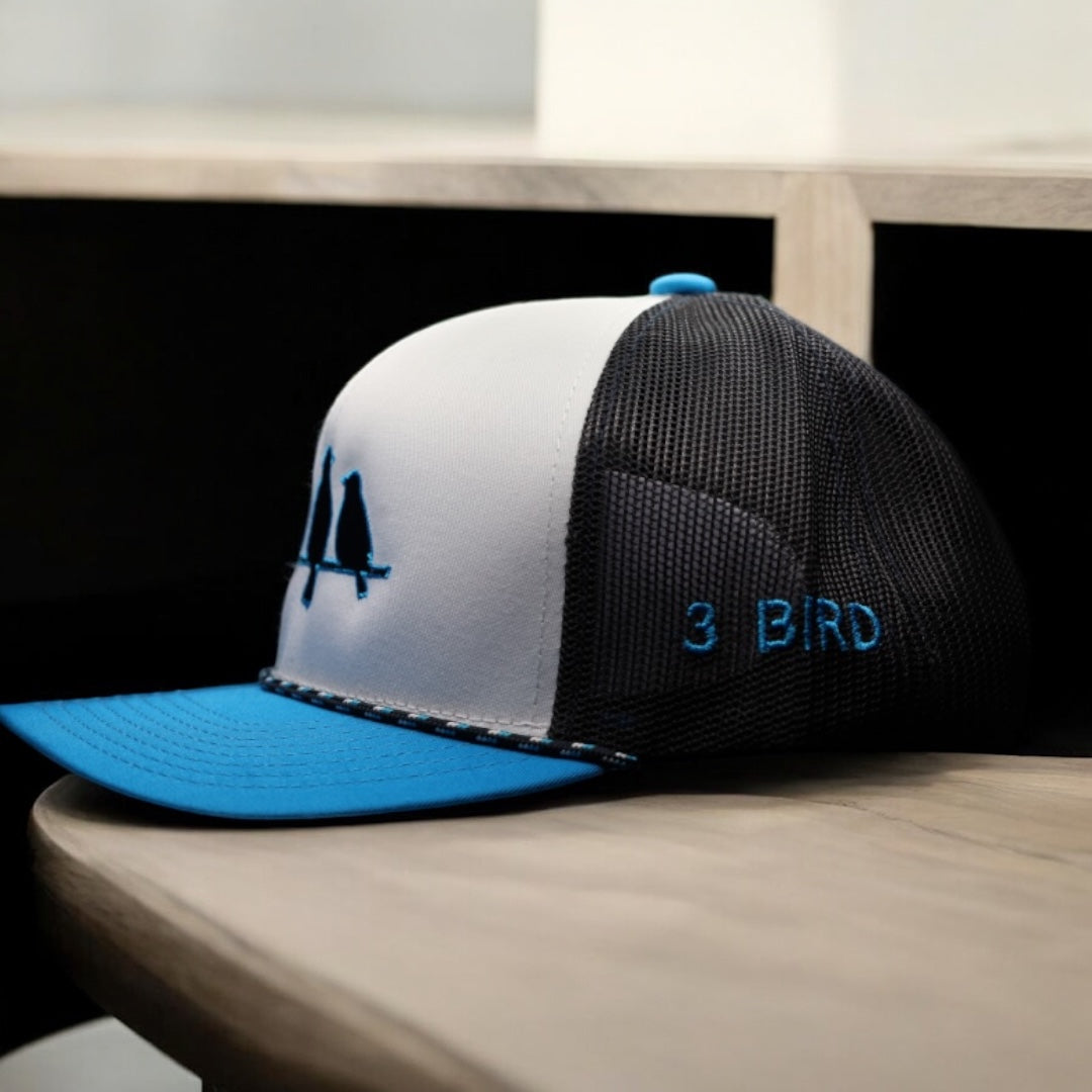 3 Bird Lifestyle Trucker Rope Hat • Black and Blue Birds