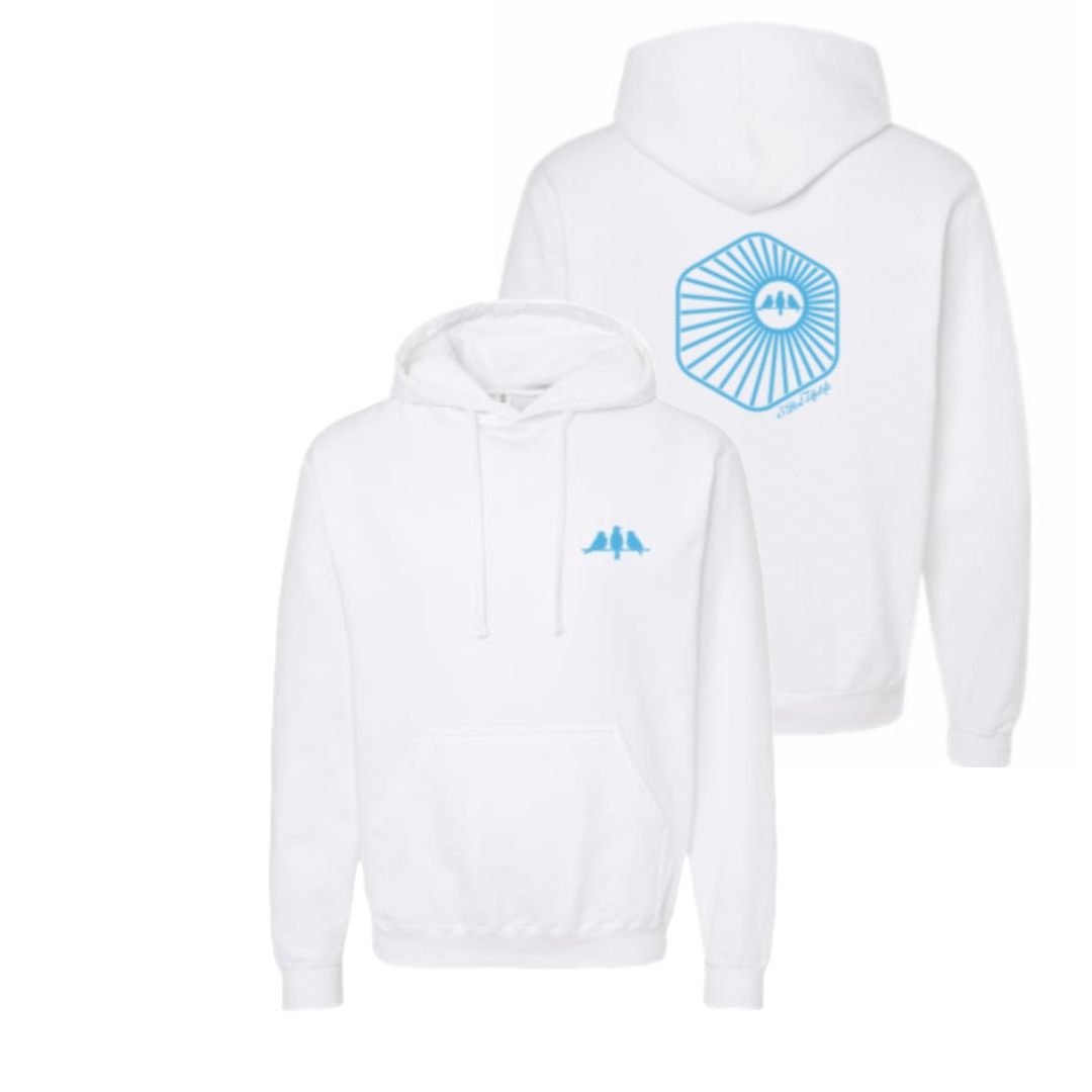 3 Bird Lifestyle • Burst Hoodie• White and Carolina Blue