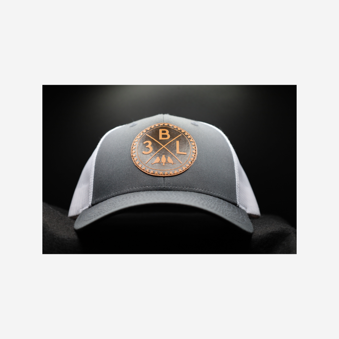 3 Bird Lifestyle Low Profile Trucker Hat • Dark Grey & White • Leather Patch 3BLX