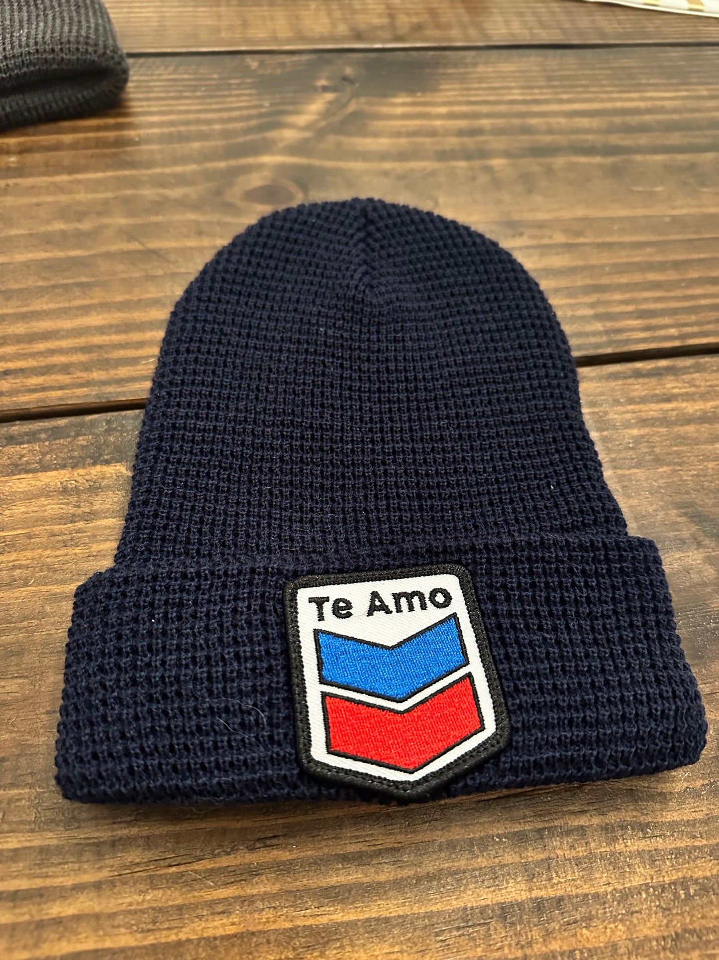 3 Bird Lifestyle • Waffle Cuffed Beanie • Te Amo (Blue & Red) Patch