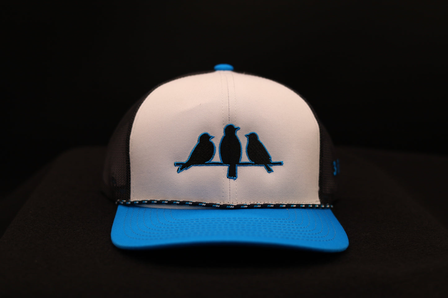 3 Bird Lifestyle Trucker Rope Hat • Black and Blue Birds