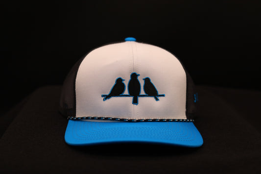 Pacific Head Gear Trucker Rope Hat • Black and Blue Birds
