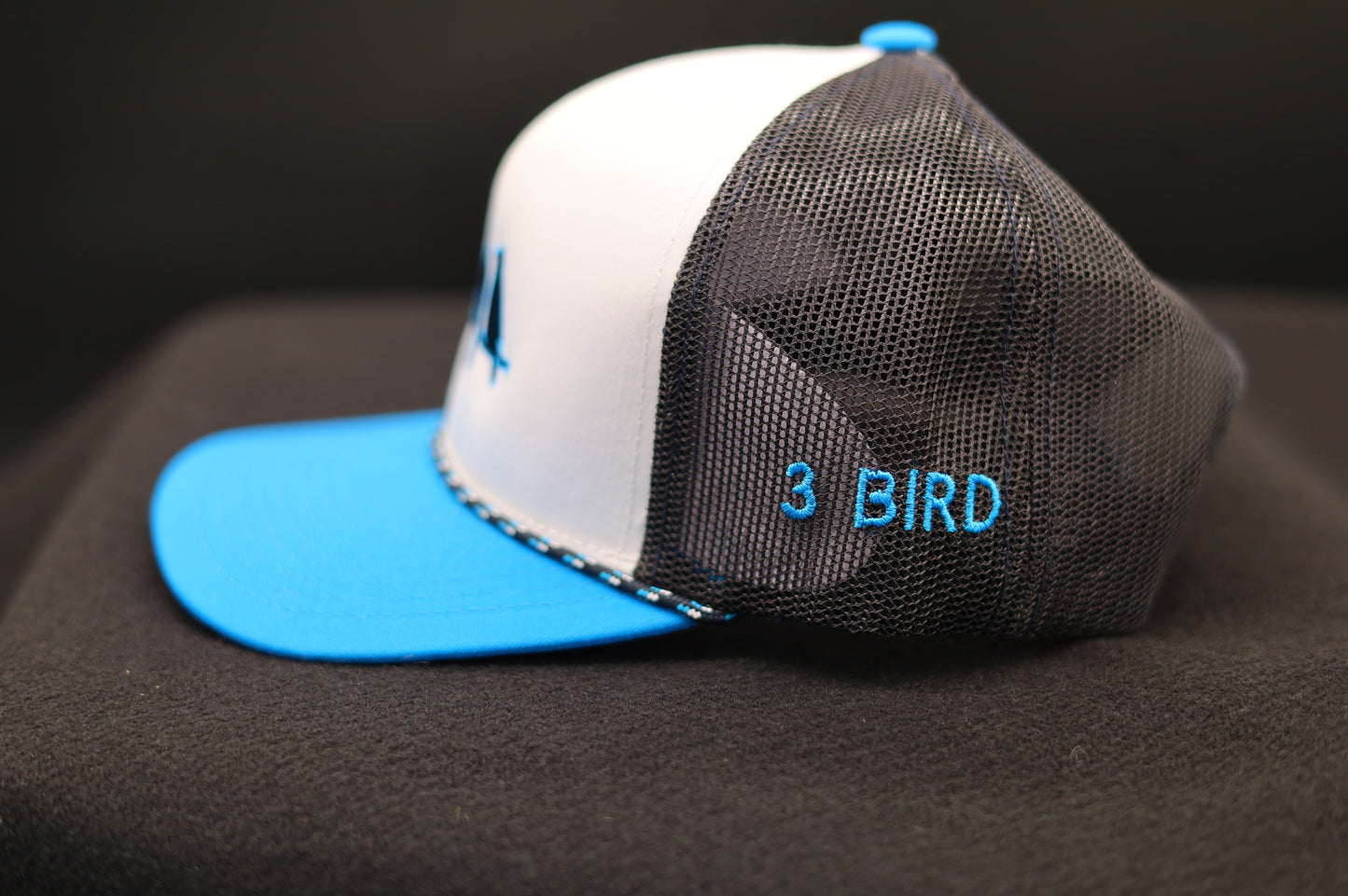 3 Bird Lifestyle Trucker Rope Hat • Black and Blue Birds