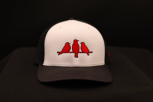 Richardson 112 Trucker Hat • White / Black • Embroidered Red Birds