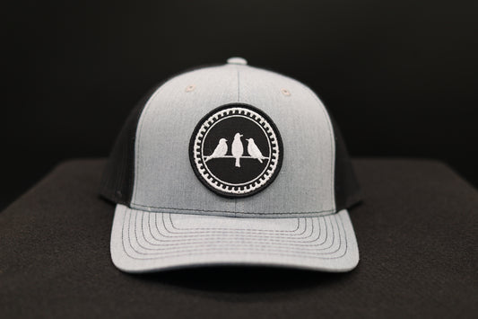 Richardson 112 Trucker Hat • Grey & Black • Embroidered Patch 3 Bird Only