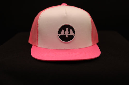 Old School Flat Bill Trucker • Pink & White• Birds Only Small Patch