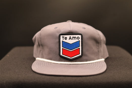 Grandpa Rope Hat • Grey with White Rope • Te Amo (Blue and Red) Patch