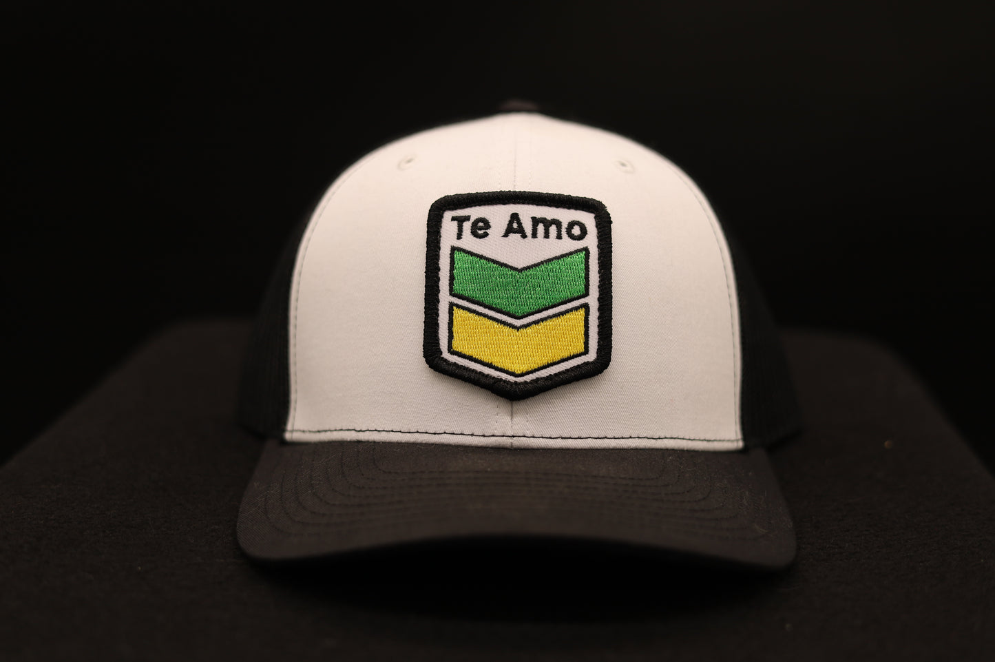 Richardson 112 Trucker Hat • White / Black • Te Amo (Jamaica) Patch