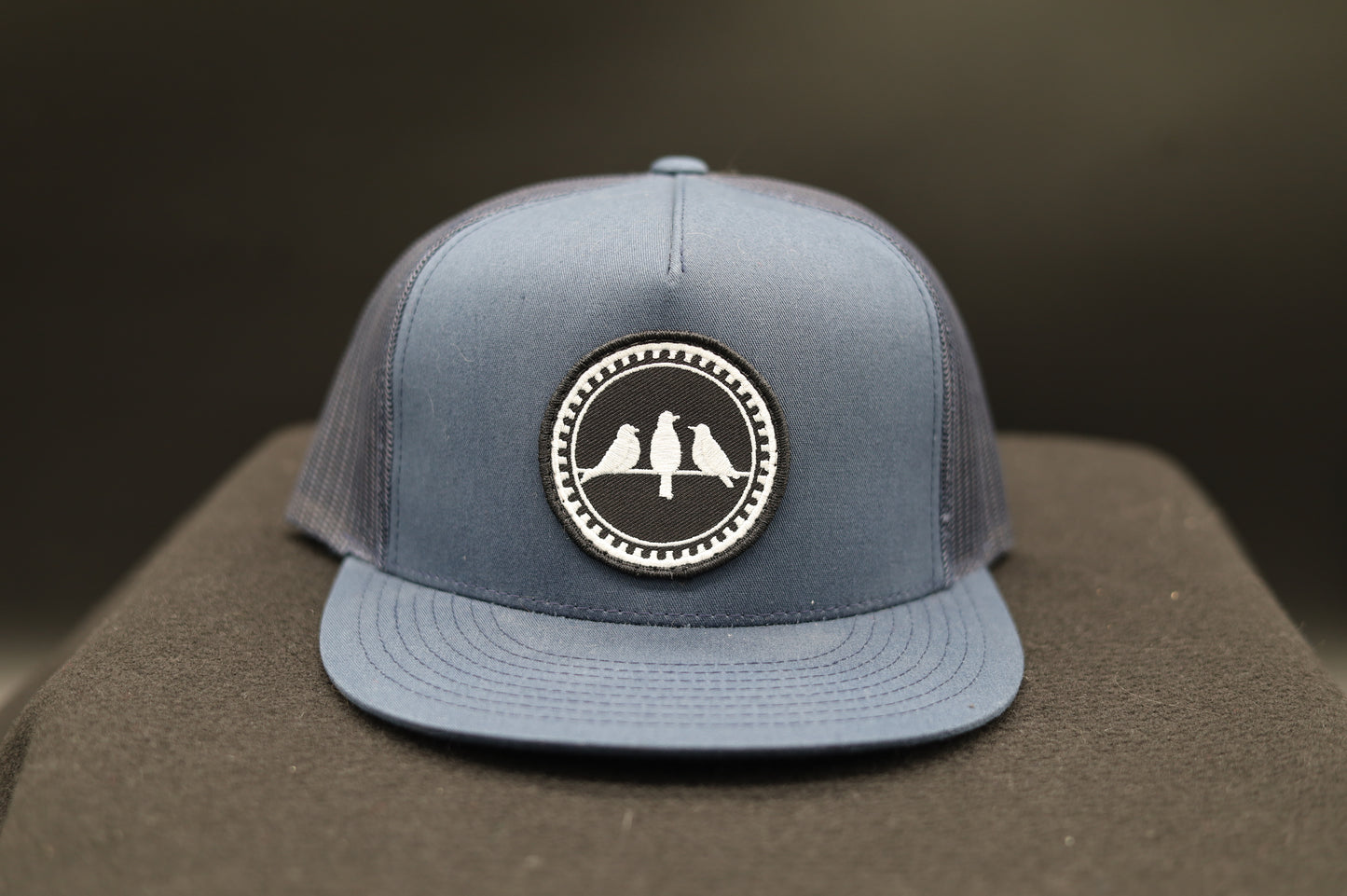 Old School Flat Bill Trucker • Navy • 3 Birds Only Patch