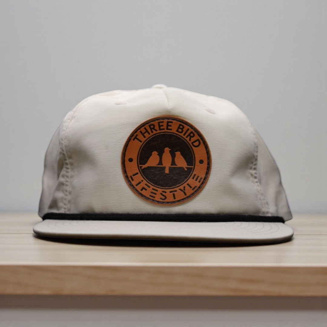3 Bird Lifestyle Grandpa Rope Hat
 • Off White with Black Rope • 3 Bird Lifestyle Leather Patch