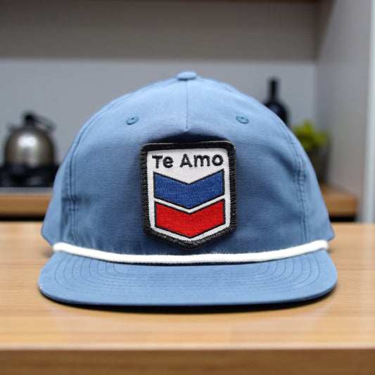 Grandpa Rope Hat • Blue with White Rope • Te Amo (Blue and Red) Patch
