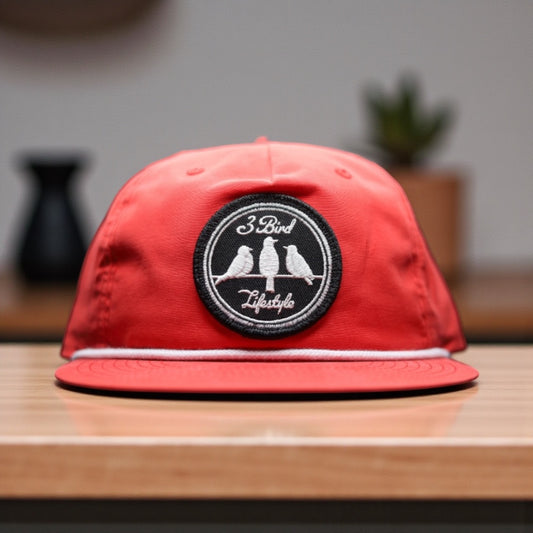 3 Bird Lifestyle Grandpa Rope Hat • Red with White Rope • 3 Bird Lifestyle Patch