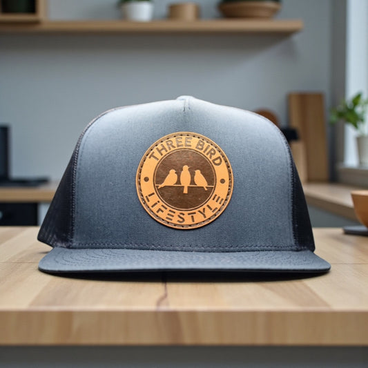 3 Bird Lifestyle Flat Bill Trucker • Navy • 3 Bird Lifestyle Leather Patch