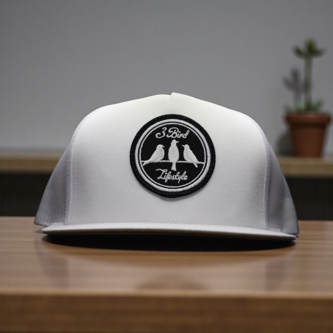 3 Bird Lifestyle Flat Bill Trucker •White • 3 Bird Lifestyle Patch