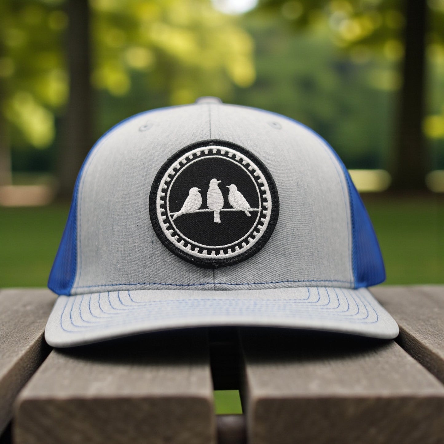 3 Bird Lifestyle Trucker Hat •Heather Grey & Royal Blue • 3 Birds Only Patch