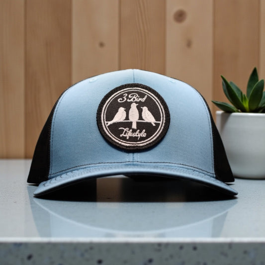 3 Bird Lifestyle Trucker Hat • Columbia Blue & Black• 3 Bird Lifestyle Patch