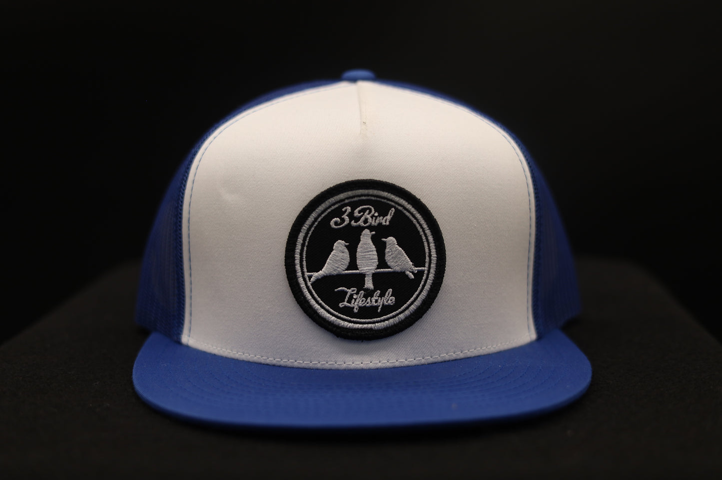 Old School Flat Bill Trucker •Royal Blue & White• 3 Bird Lifestyle Patch