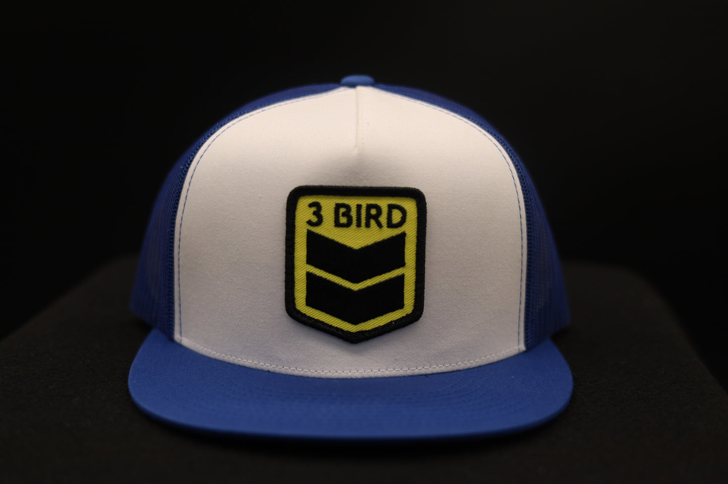 Old School Flat Bill Trucker •Royal Blue & White• 3 Bird Patch