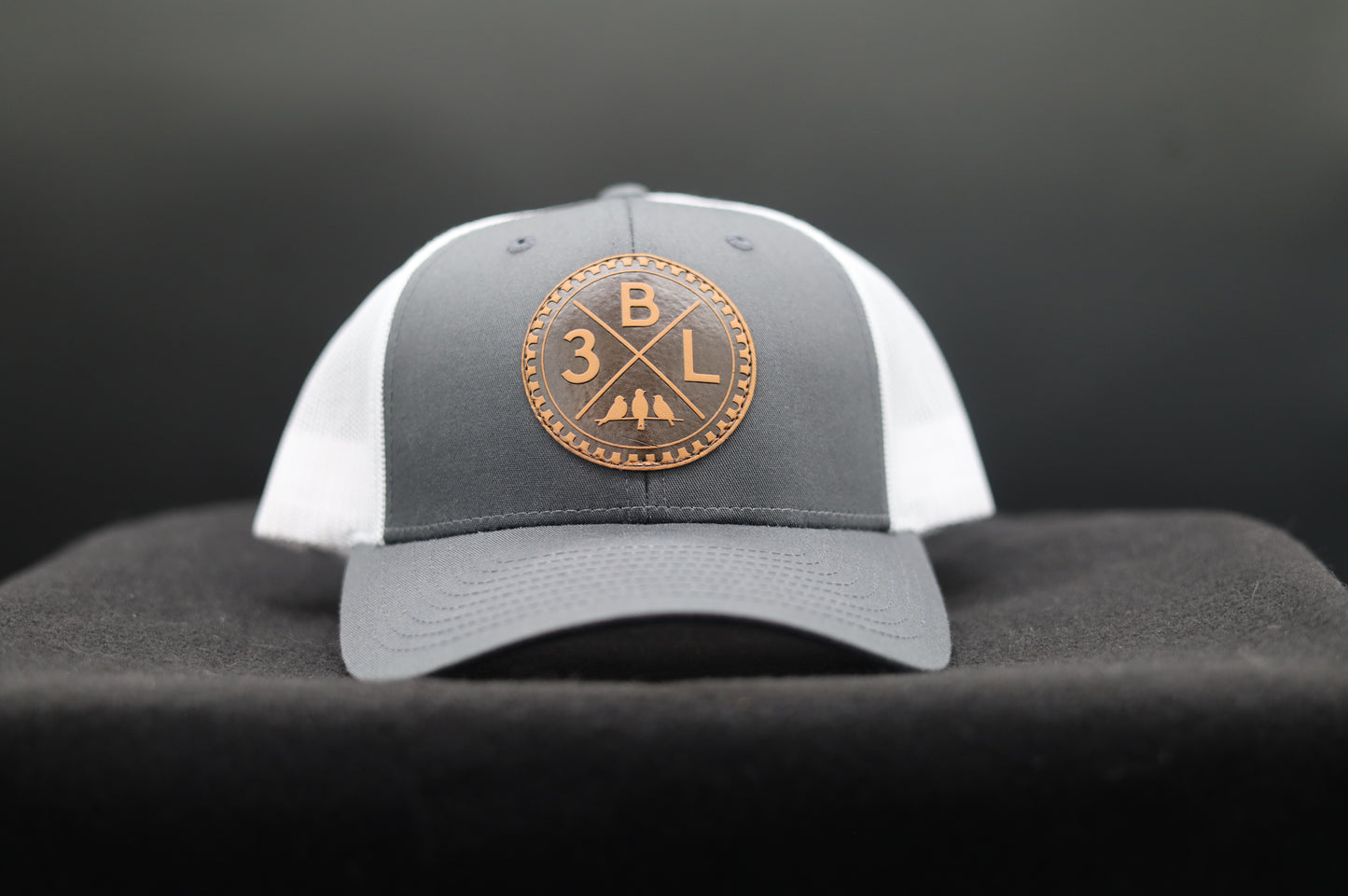 3 Bird Lifestyle Low Profile Trucker Hat • Dark Grey & White • Leather Patch 3BLX