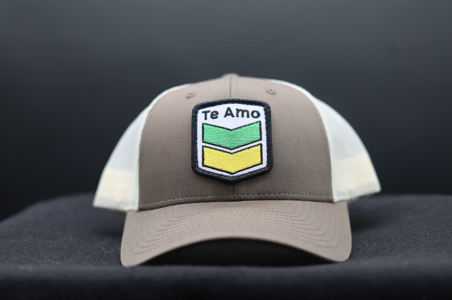 3 Bird Lifestyle Low Profile Trucker Hat • Brown/White • Te Amo (Jamaica) Leather Patch