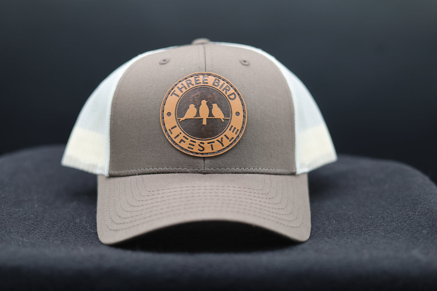 3 Bird Lifestyle Low Profile Trucker Hat • Brown/White • 3 Bird Lifestyle Leather Patch