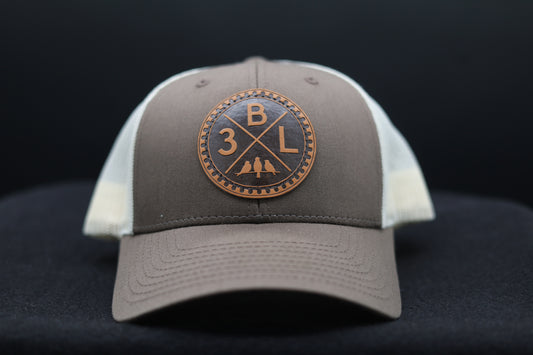 3 Bird Lifestyle Low Profile Trucker Hat • Brown/White • 3BLX Leather Patch